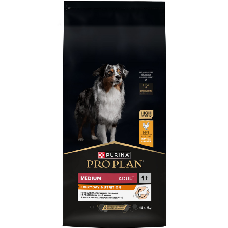 Сухой корм PRO PLAN для собак средних пород, с курицей, 14 кг