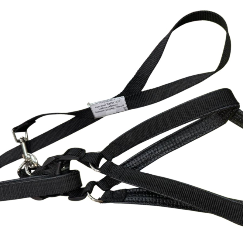 Комплект TopPet №20 Нейлон (+Винил) Поводок+Шлейка, Черный