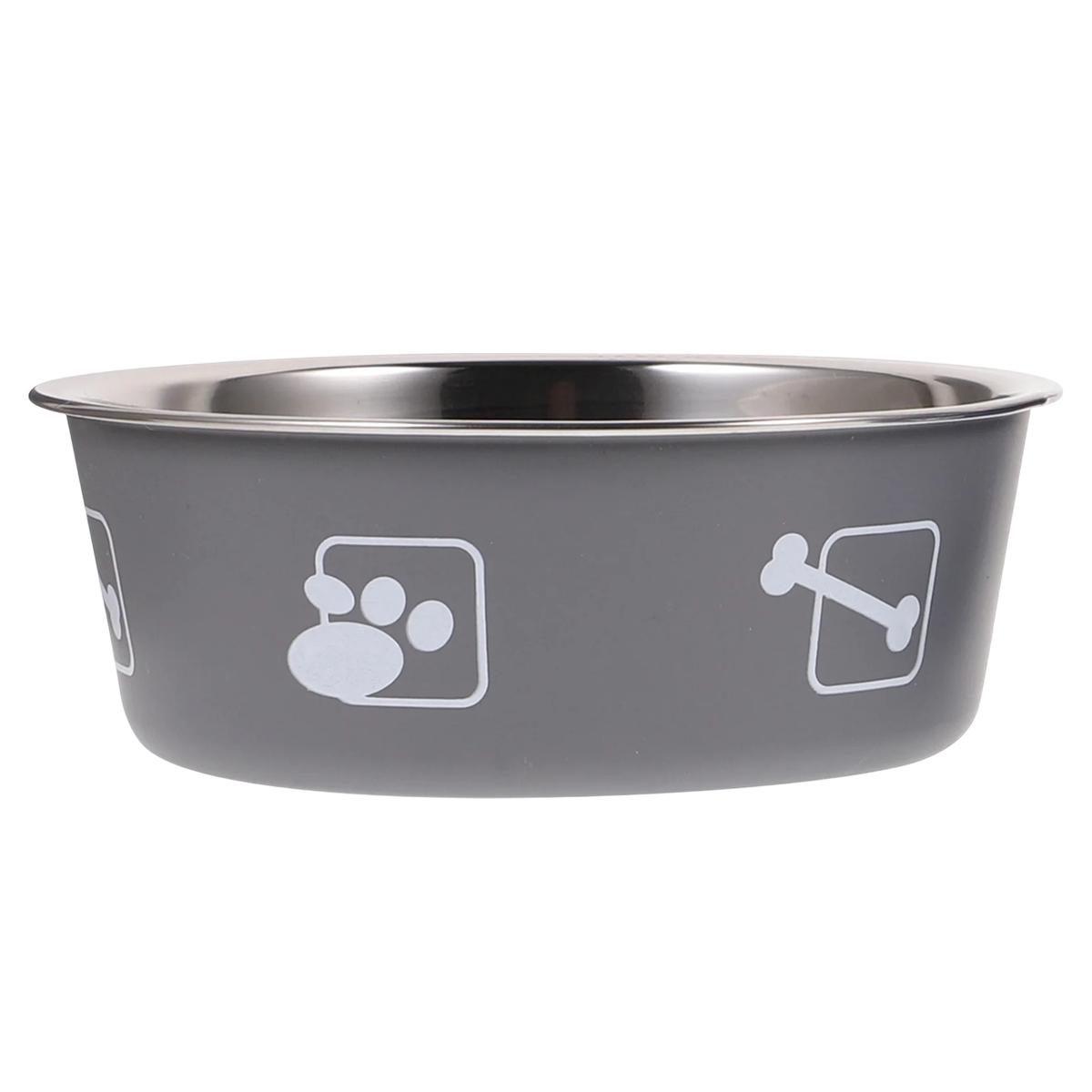 Миска TopPet BL-175, металическая на резинке 0,75л (лапки, косточки) серая