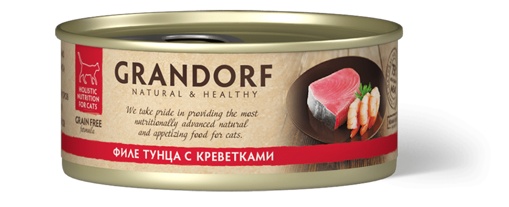 конс. Grandorf для Кошек Филе тунца с креветками 70г