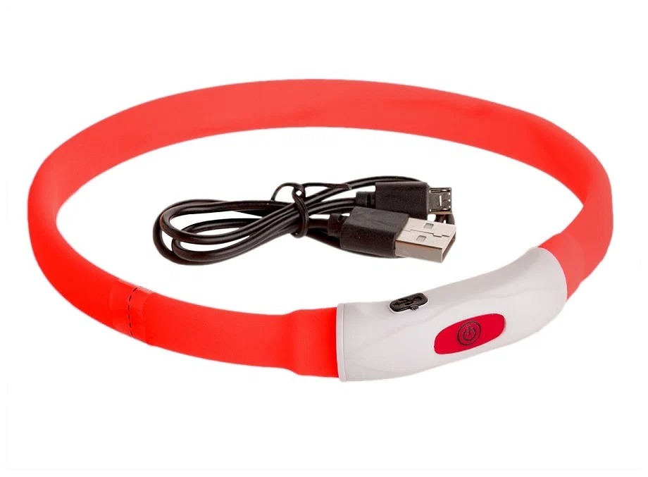 Ошейник TopPet Красный, светодиодный, M (55см)