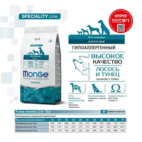 Monge Dog Speciality Hypoallergenic для Собак гипоаллергенный с Лососем и Тунцом 2,5кг