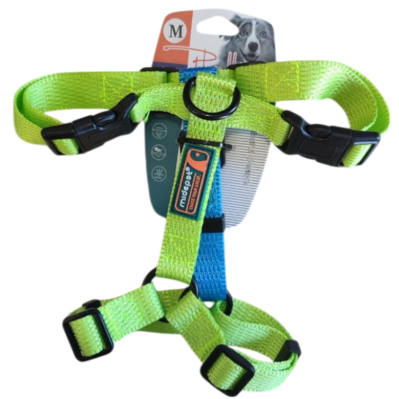 Шлейка MidePet "Design H" - M (стропа 2 см, грудь 40-60 см), салатовая с голубым