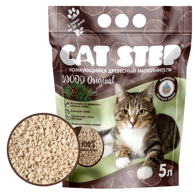 Cat Step Wood Original  5л Древесный Комкующийся для Кошек