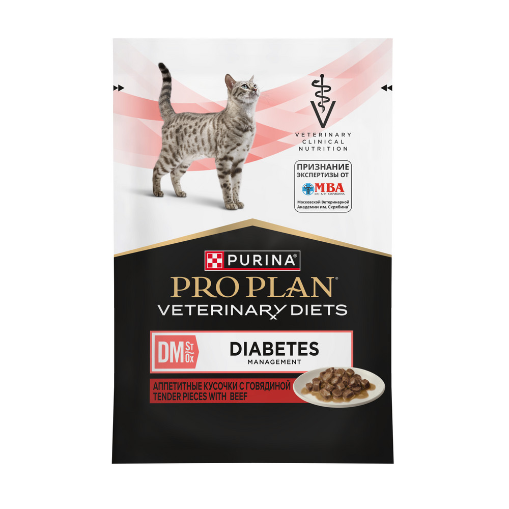 Влажный корм для кошек диетический PURINA® PRO PLAN® VETERINARY DIETS DM St/Ox Diabetes Management при диабете с говядиной, 85 г