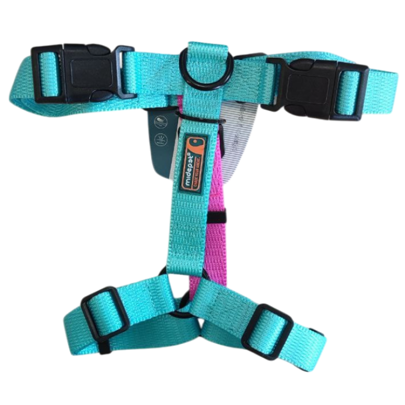 Шлейка MidePet "Design H" - L (стропа 2,5 см, грудь 60-76 см), бирюзовая с розовым