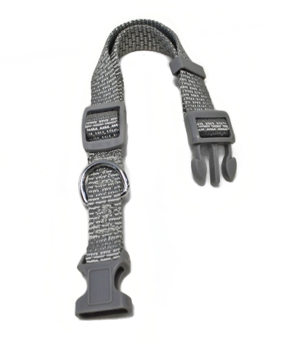 Ошейник Nunbell нейлон 10мм*21-30см Серый со светоотражающей нитью