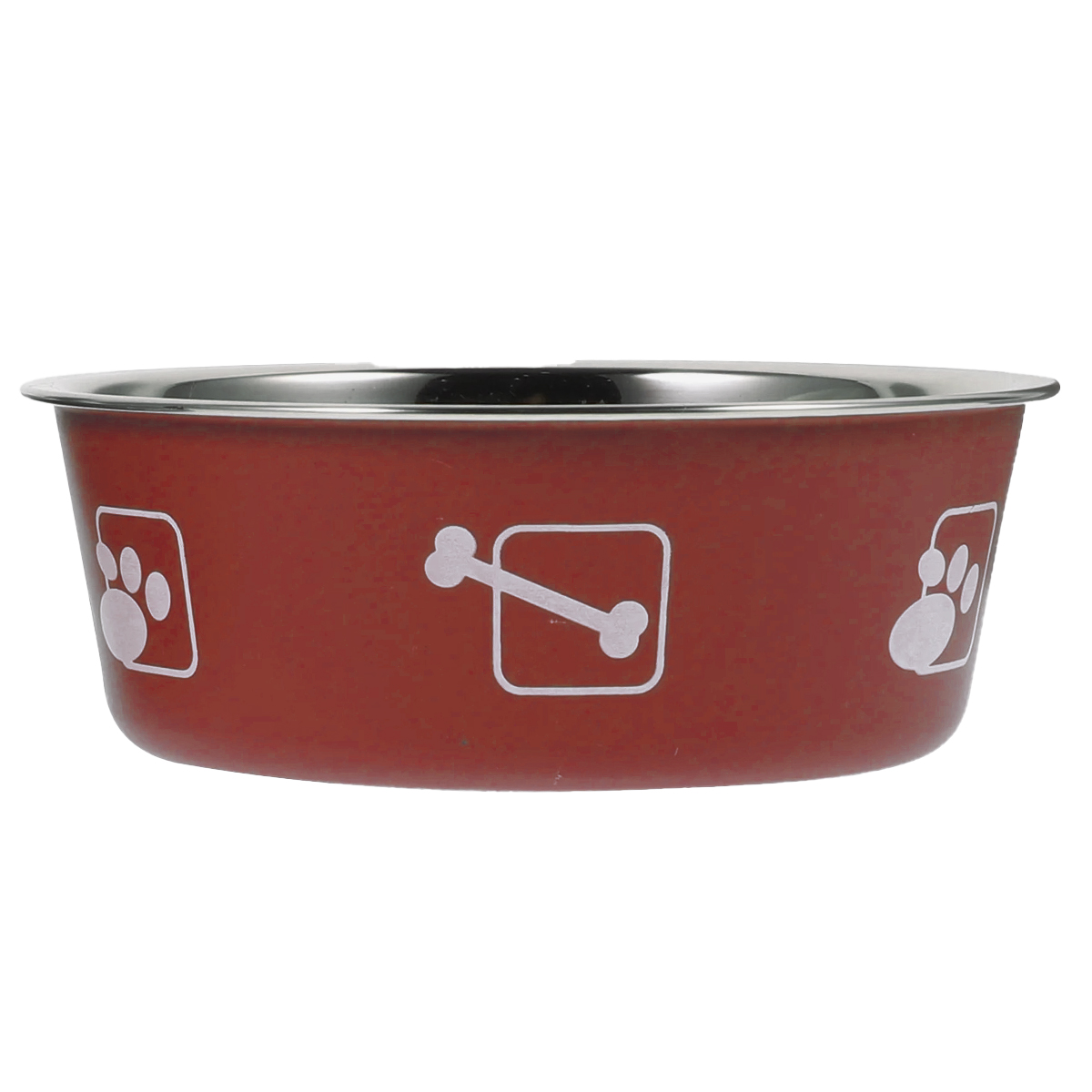 Миска TopPet BL-175, металическая на резинке 0,75л (лапки, косточки) терракотовая