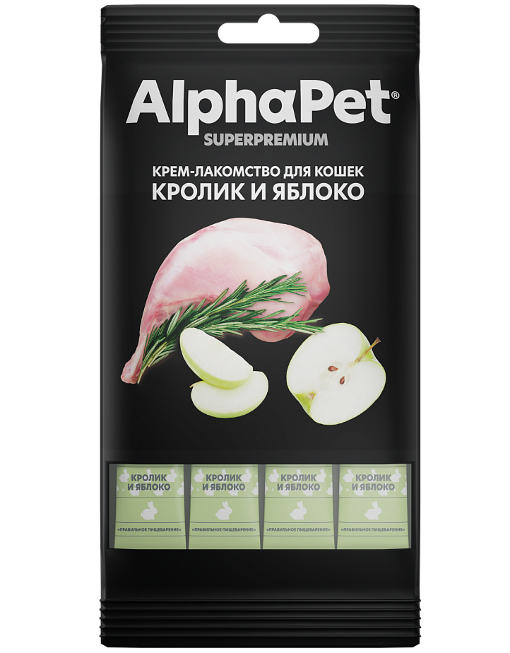 Крем-лакомство для Кошек AlphaPet Superpremium с Кроликом и Яблоком 48г