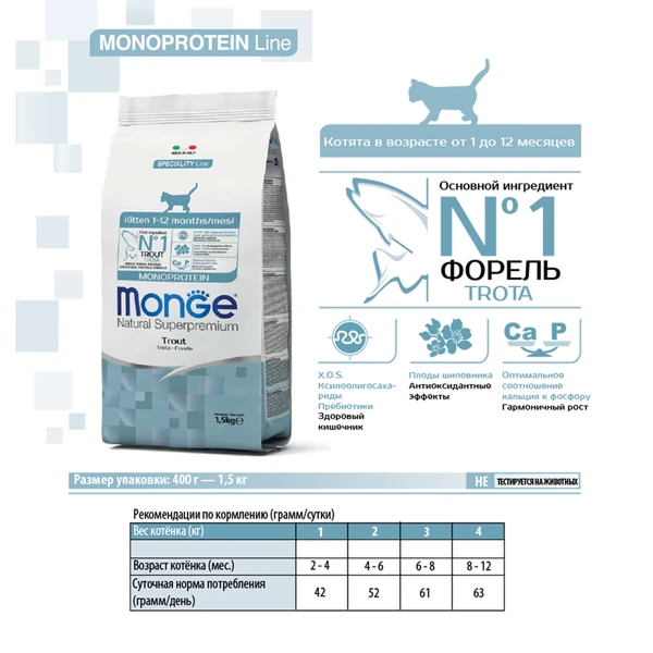 Monge Cat Monoprotein для Котят 400г c Форелью