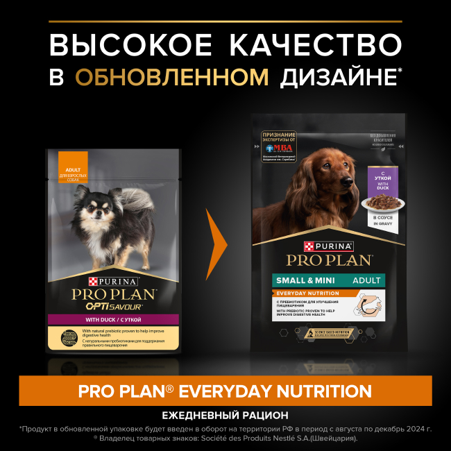 Влажный корм PRO PLAN для собак мелких и карликовых пород, с уткой в соусе, 85 г