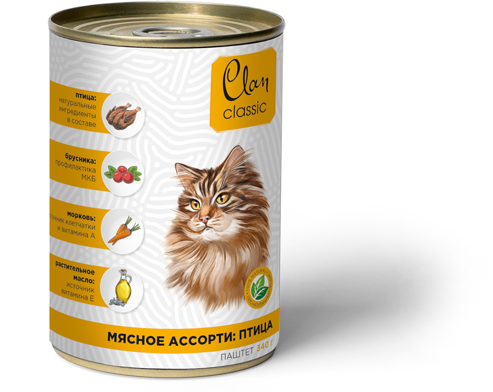 конс. Clan Classic 340г паштет Мясное ассорти с Птицей для Кошек