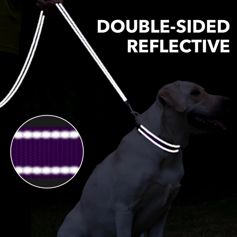 Поводок Nunbell Professional нейлон 20мм*110-120см Фиолетовый с эргономичной ручкой и светоотр. нить