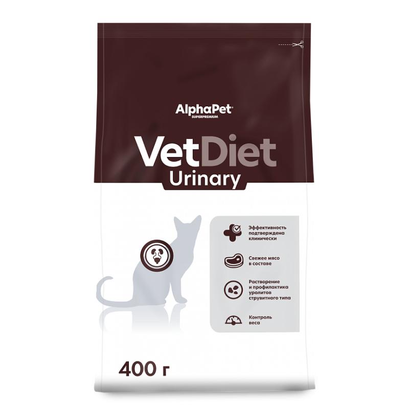 AlphaPet Vet Diet Cat Urinary 400г для Кошек при заболеваниях нижних отделов мочевыводящих путей