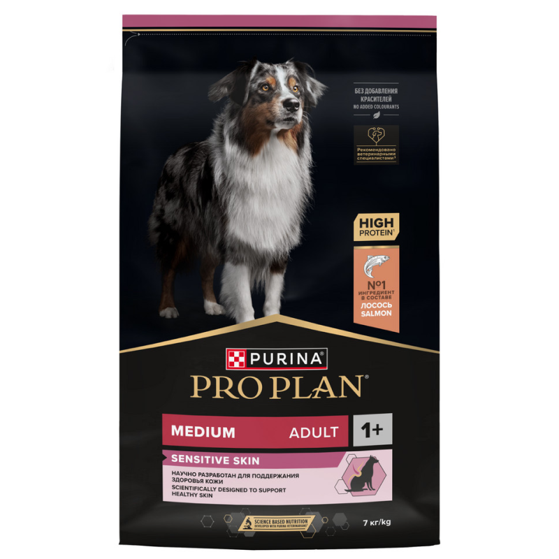 Сухой корм PRO PLAN SENSITIVE SKIN для взрослых собак средних пород с чувствительной кожей, с высоким содержанием лосося, 7 кг