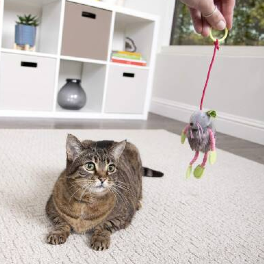 Игрушка TopPet для кошек Мышонок плюш с мехом на резинке с кольцом 13 см.