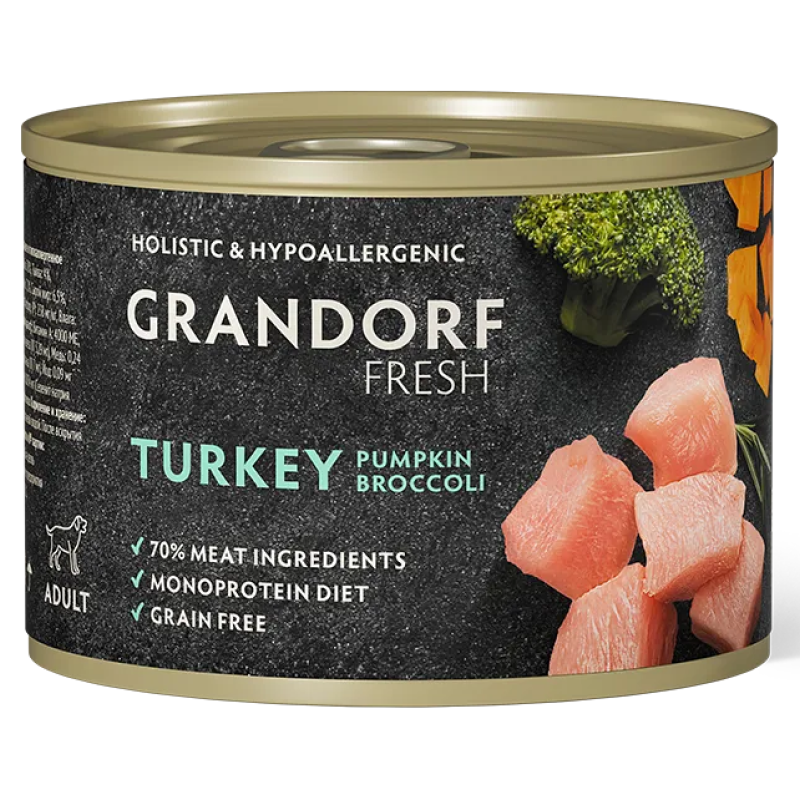 конс. Grandorf FRESH для Собак Паштет из индейки с тыквой и брокколи 200г