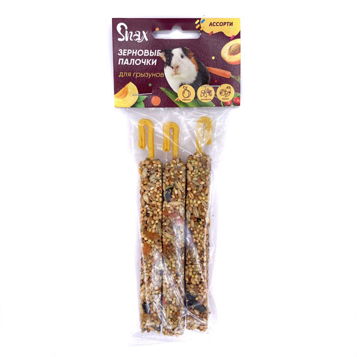 Палочки Зерновые Snax для Грызунов Ассорти (овощи, шиповник, абрикос) 3шт, 75г