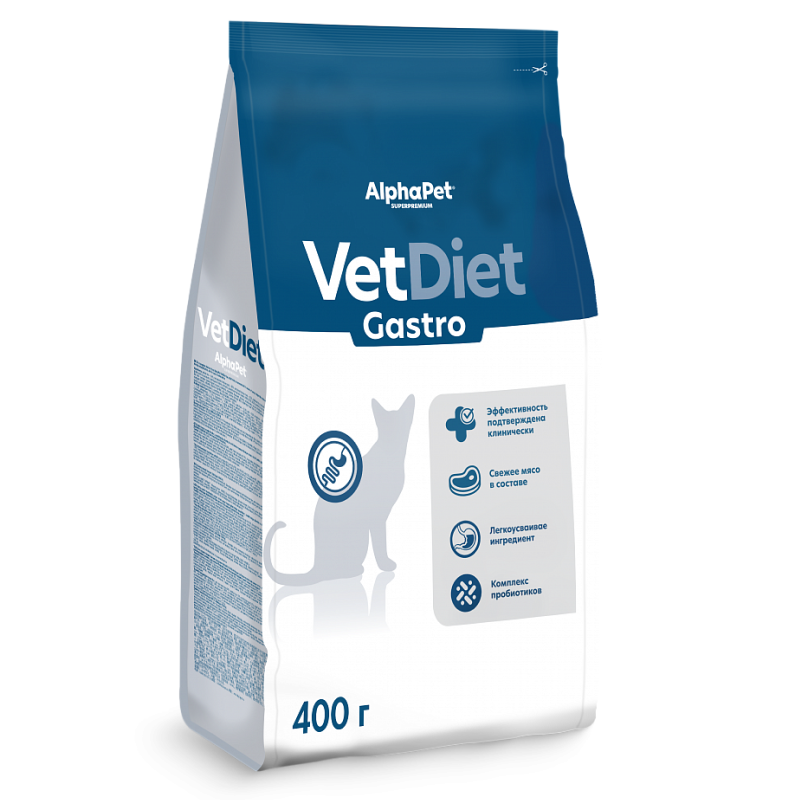 AlphaPet Vet Diet Cat Gastro 400г для Кошек при расстройствах пищеварения, в реабилитационный период
