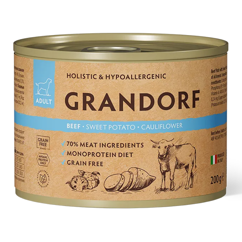 конс. Grandorf для Собак Паштет из говядины с бататом и цветной капустой 200г