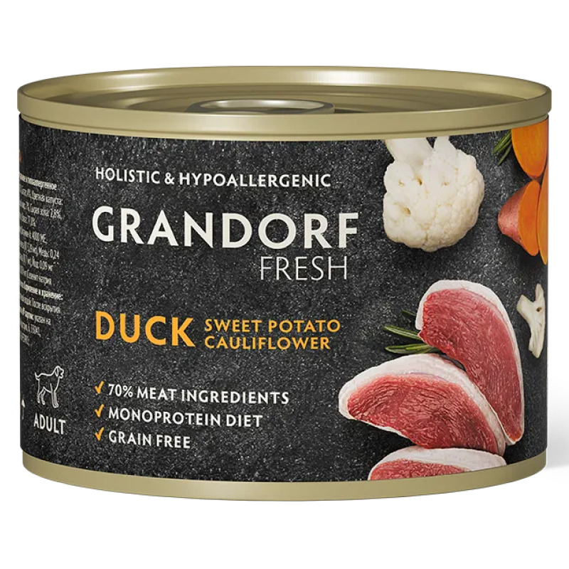 конс. Grandorf FRESH для Собак Паштет из утки с бататом и цветной капустой 200г