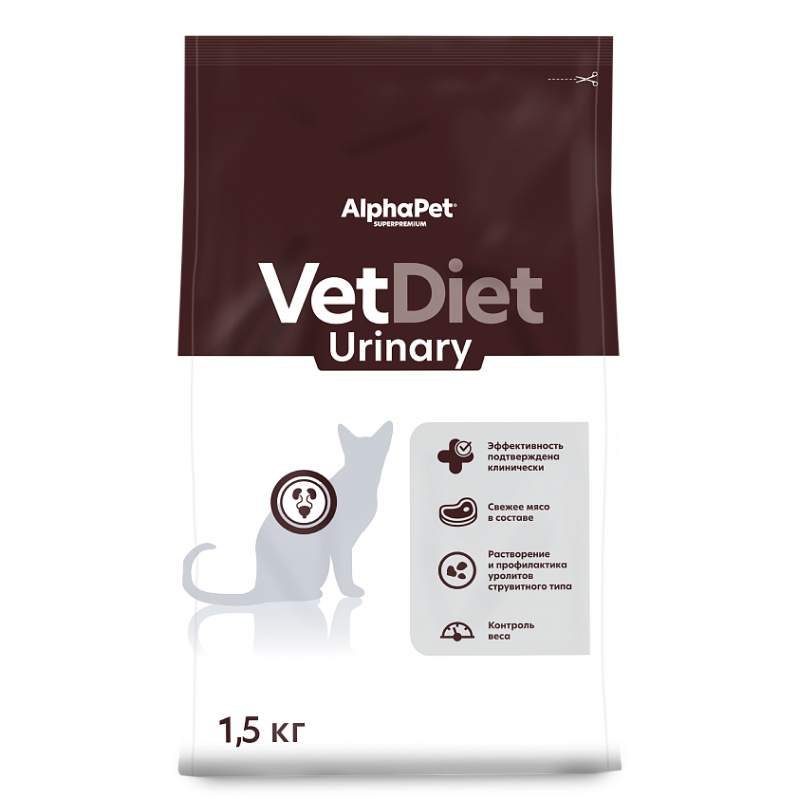 AlphaPet Vet Diet Cat Urinary 1,5кг для Кошек при заболеваниях нижних отделов мочевыводящих путей