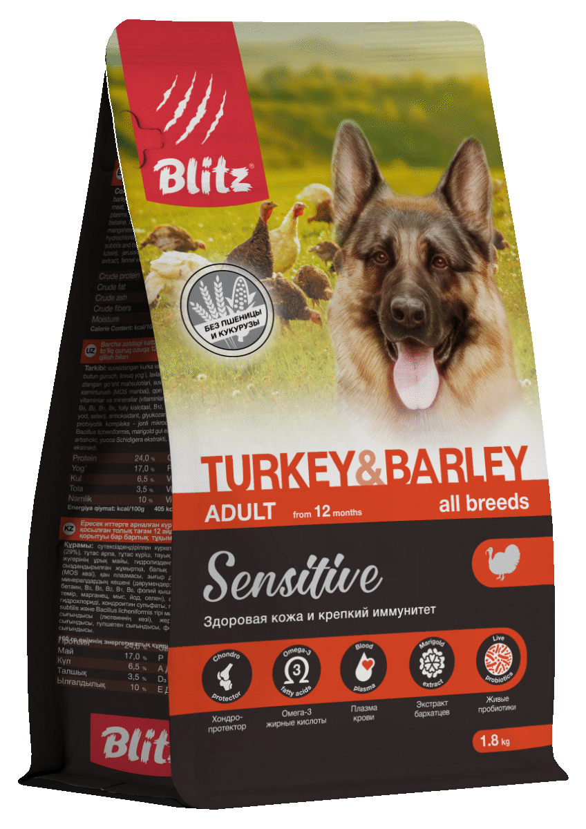 BLITZ Sensitive с Индейкой для Собак 1,8кг