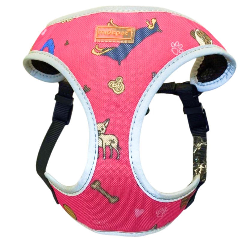 Шлейка Midepet с рисунком M (шея 44см, грудь 50-58) розовая