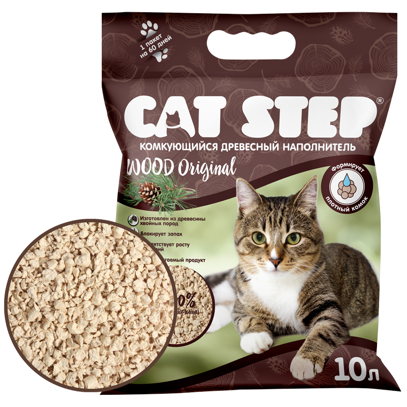 Cat Step Wood Original 10л Древесный Комкующийся для Кошек