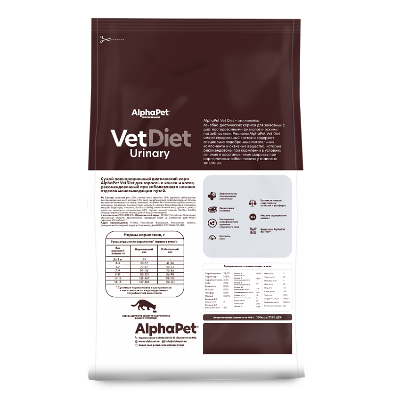 AlphaPet Vet Diet Cat Urinary 1,5кг для Кошек при заболеваниях нижних отделов мочевыводящих путей