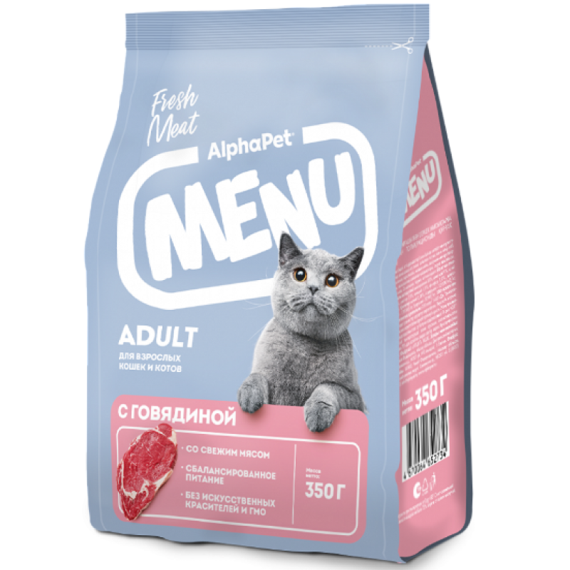 AlphaPet Menu 1,5кг для взрослых кошек с говядиной