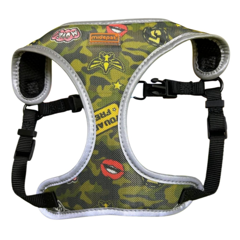 Шлейка Midepet с рисунком S (шея 38см, грудь 38-48см) хаки