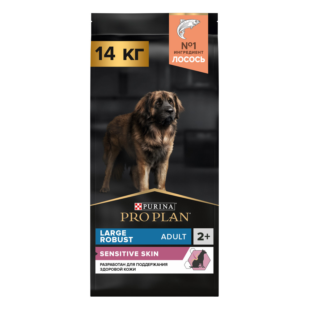 Сухой корм PRO PLAN для собак при чувствительной коже для крупных мощных пород, с лососем, 14 кг