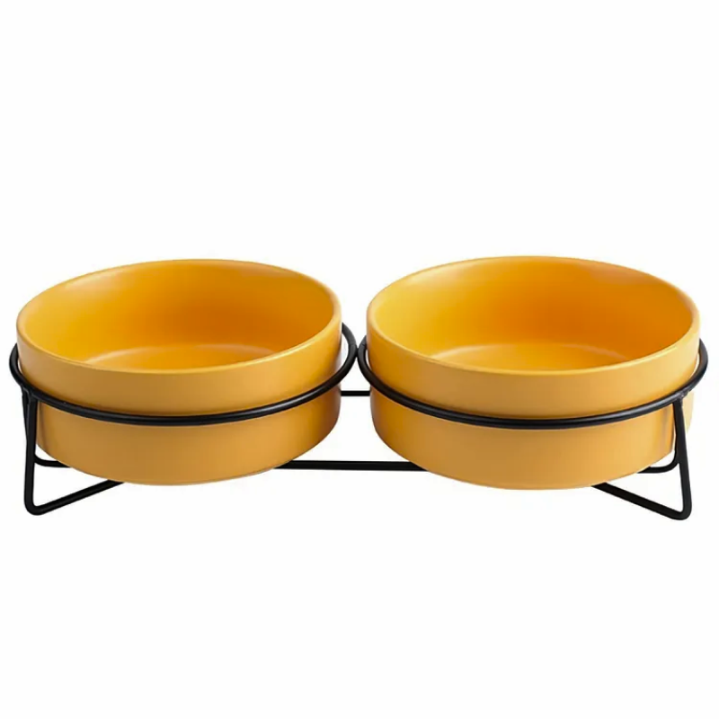 Миска керамическая TopPet двойная на металлической подставке, оранжевая 2х350 мл