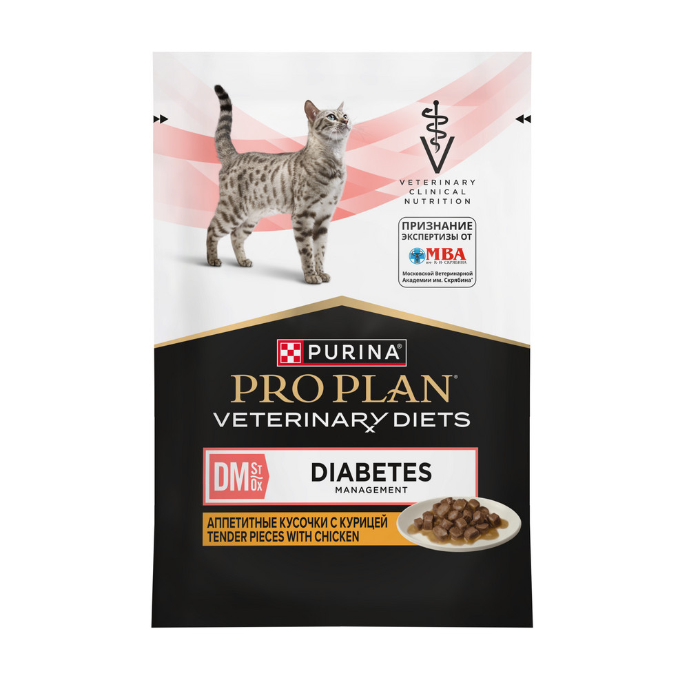 Влажный корм для кошек диетический PURINA® PRO PLAN® VETERINARY DIETS DM St/Ox Diabetes Management при диабете, с курицей, 85 г