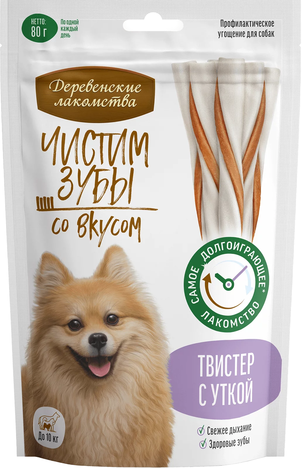 Деревенские Лакомства Чистим зубы Твистер с Уткой 80г для Собак