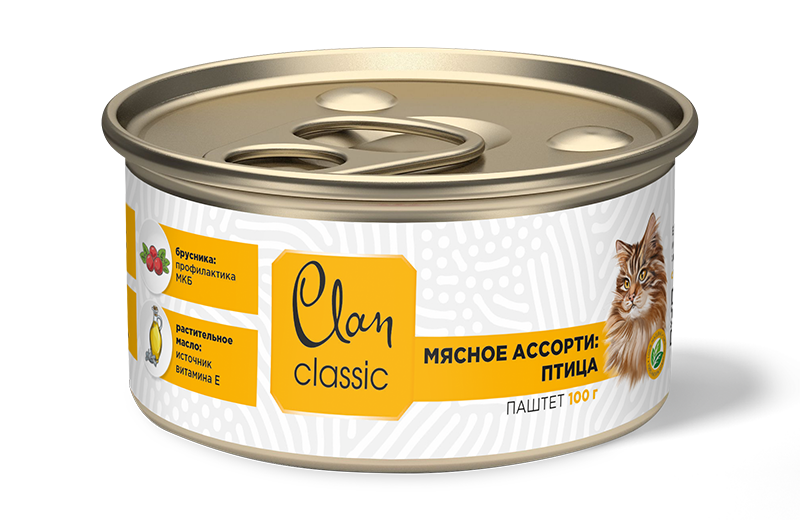 конс. Clan Classic 100г паштет Мясное ассорти с Птицей для Кошек