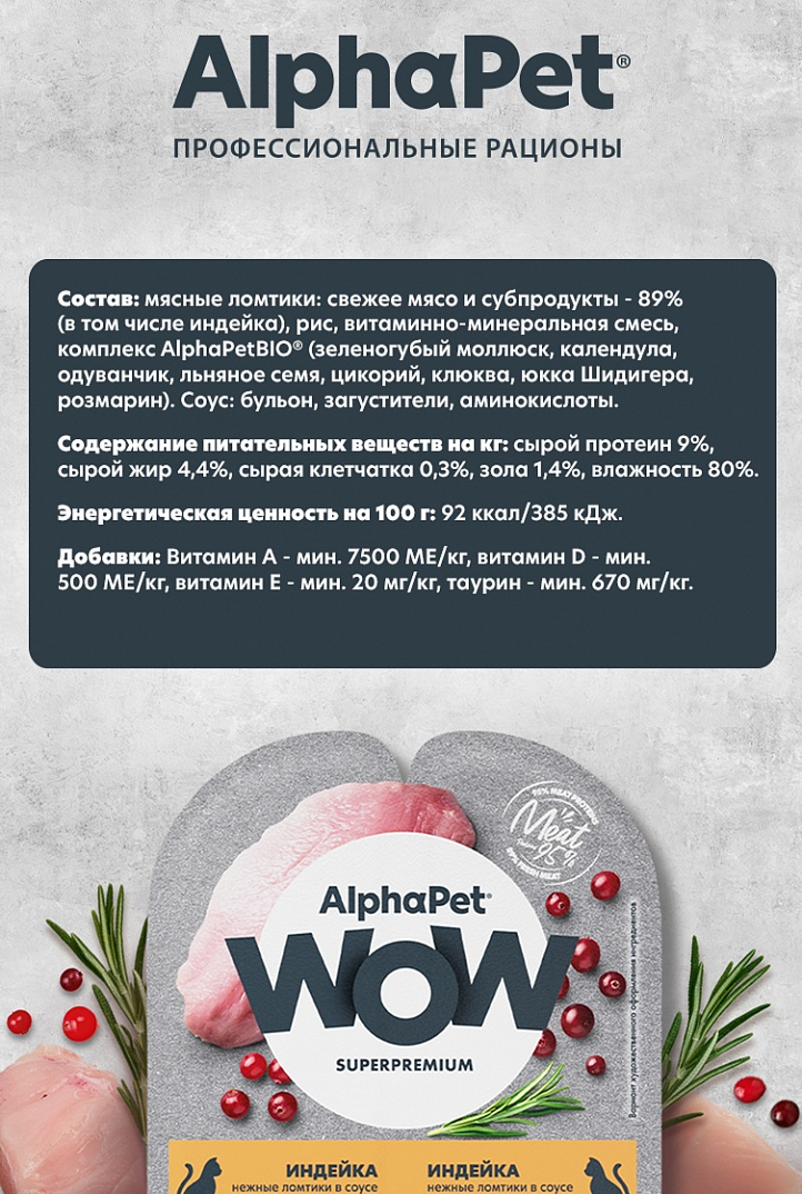 конс. AlphaPet WOW 100г для Щенков Индейка с Потрошками