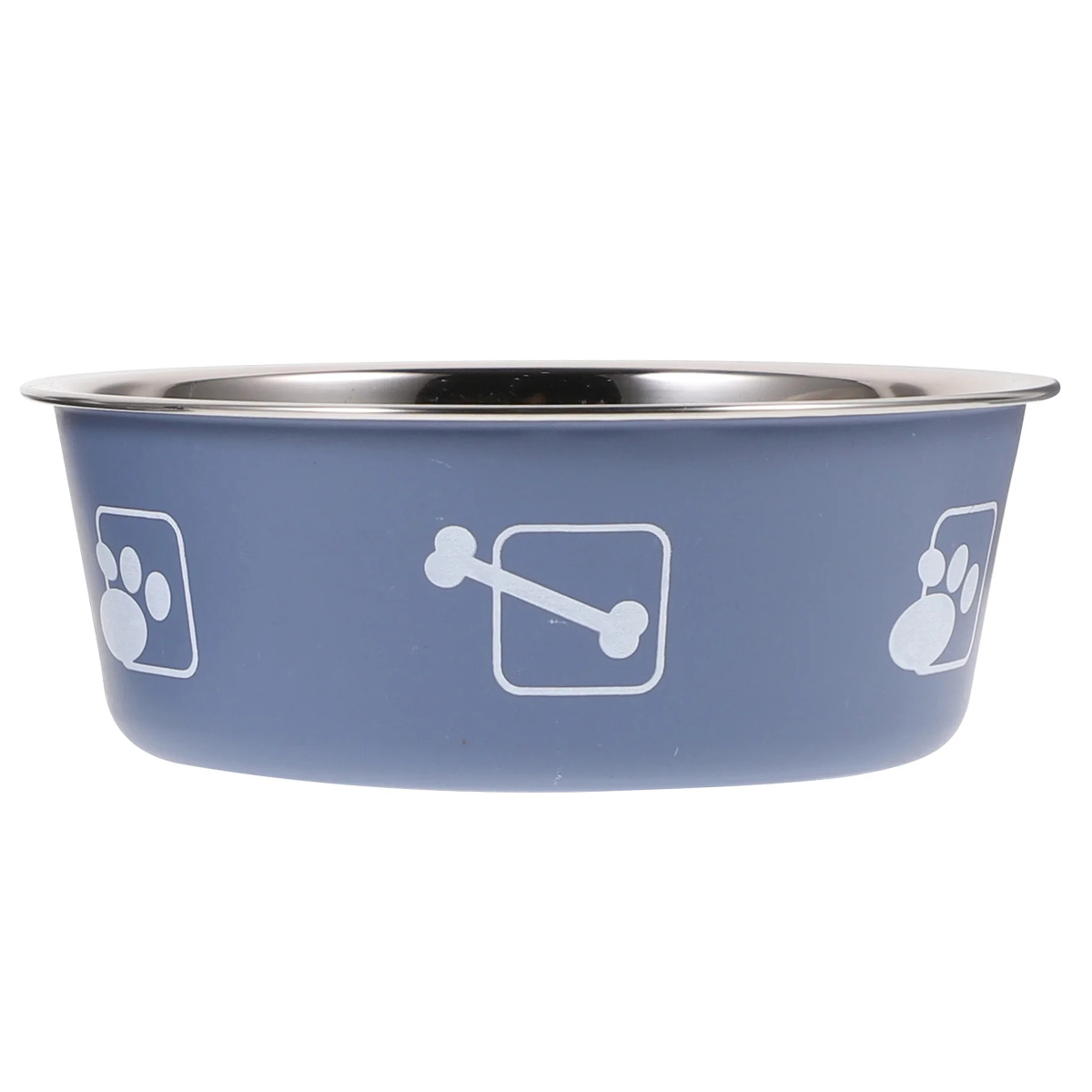 Миска TopPet BL-175, металическая на резинке 0,75л (лапки, косточки) синяя