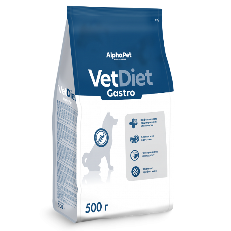 AlphaPet Vet Diet Dog Gastro 500г для Собак при расстройствах пищеварения, в реабилитационный период