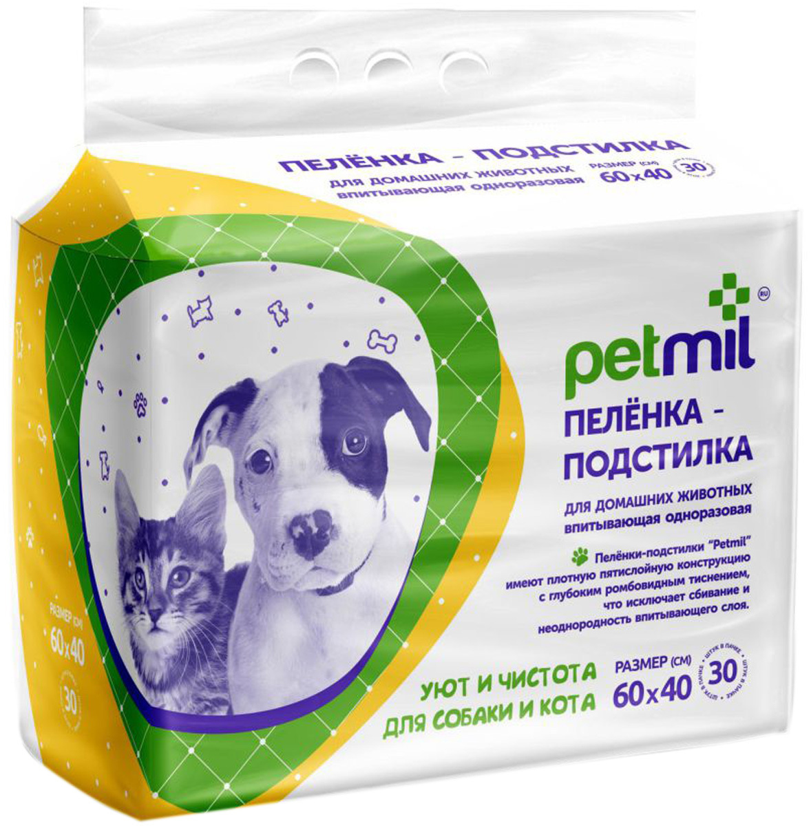 Пеленки Petmil Целлюлозные 60х40 30шт
