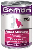 консерва Gemon Dog 415г для Собак Средних пород Кусочки Говядины с Печенью