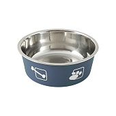 Миска TopPet BL-135, металическая на резинке 0,35л (лапки, косточки) синяя