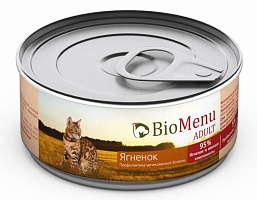 конс. BioMenu Adult 100г Паштет с Ягненком для Кошек