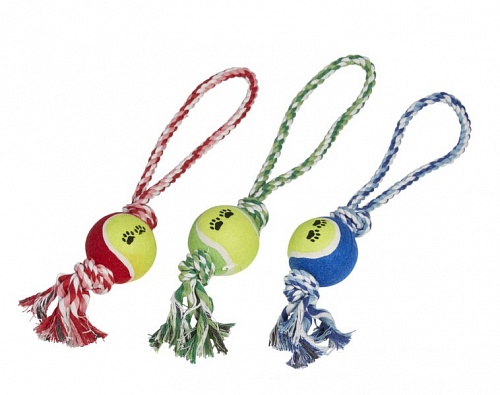 Веревка TopPet 28см с петлей цветная с мячом
