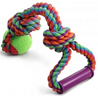 Веревка TopPet 36см двойная цветная с мячом и ручкой