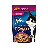 Влажный корм Felix Sensations для взрослых кошек, с уткой в соусе с морковью, 75 г