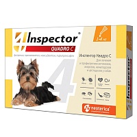 Капли Инспектор Квадро С для Собак до 4кг от внешних и внутренних паразитов