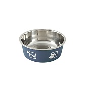 Миска TopPet BL-115, металическая на резинке 0,15л (лапки, косточки) синяя