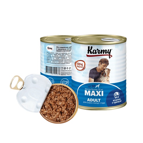 конс. KARMY для взрослых собак крупных пород с ягненком и гречкой 850г